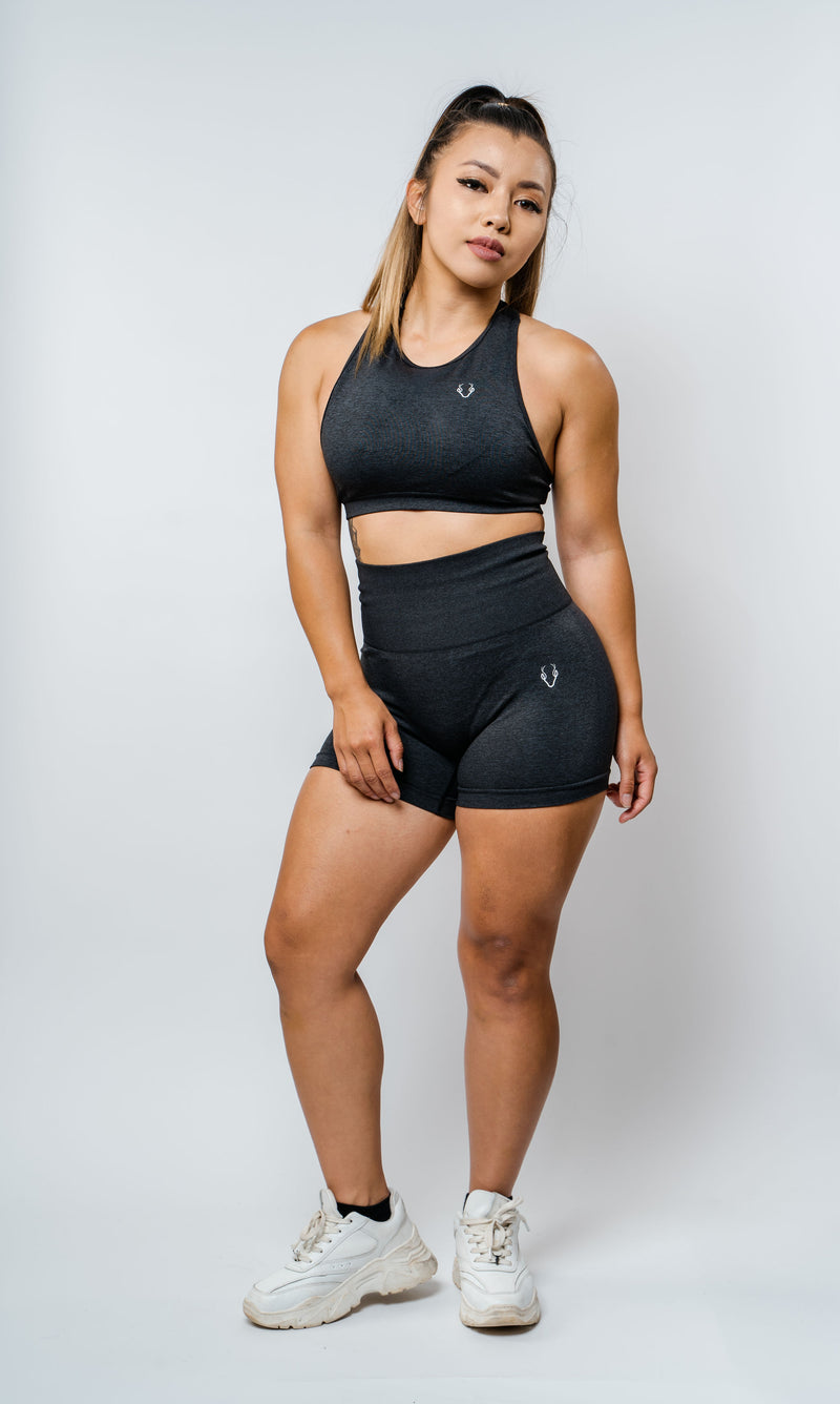 Seamless Mesh Racerback Sports Bra - Charcoal