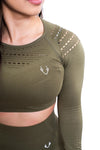 Sass Long Sleeve Crop Top - Khaki Green