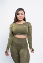 Sass Long Sleeve Crop Top - Khaki Green