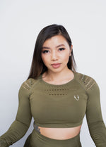Sass Long Sleeve Crop Top - Khaki Green