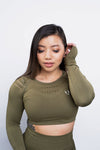Sass Long Sleeve Crop Top - Khaki Green