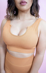 Magnetic Ribbed Knit Crop Top - Caramel Macchiato