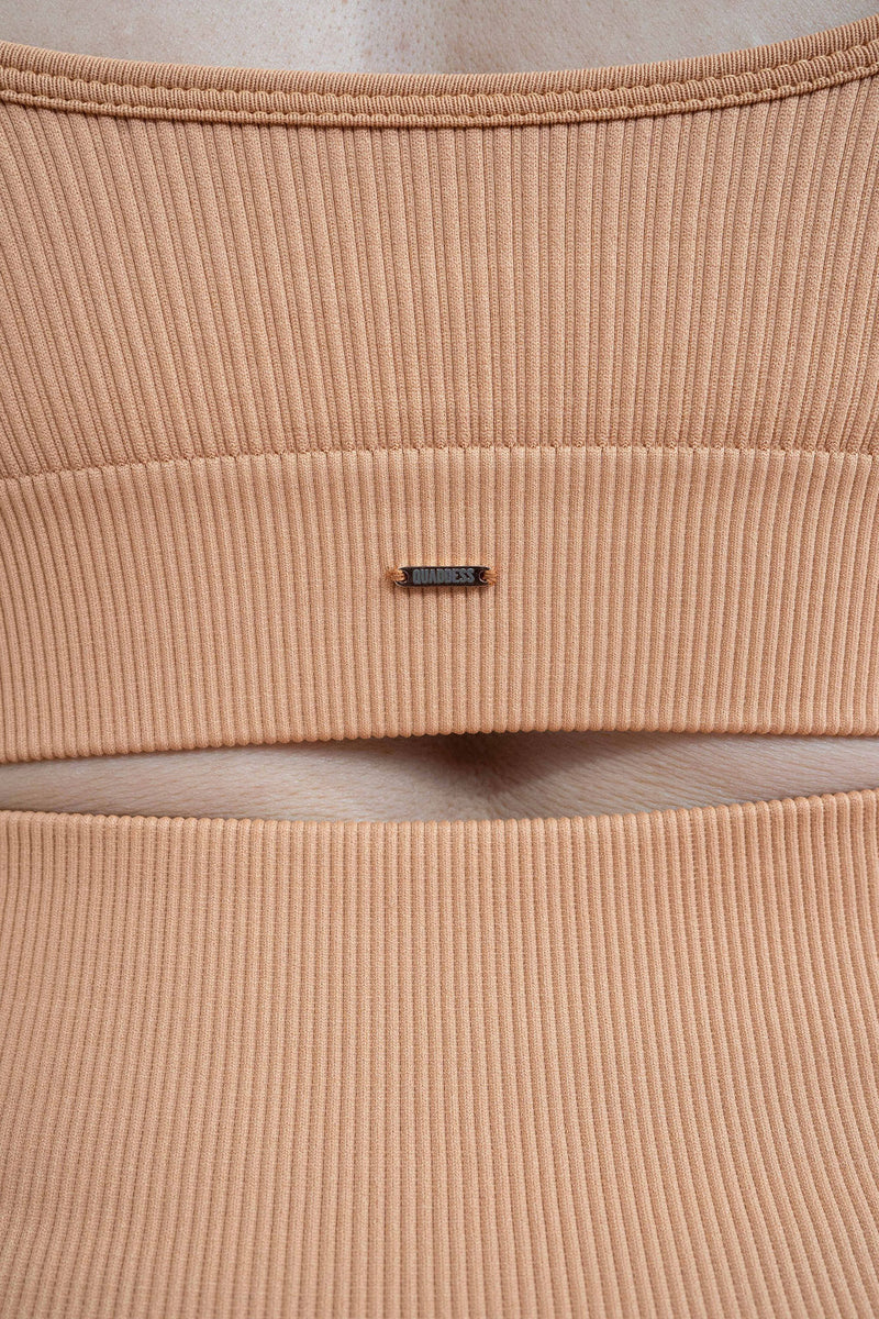 Magnetic Ribbed Knit Crop Top - Caramel Macchiato