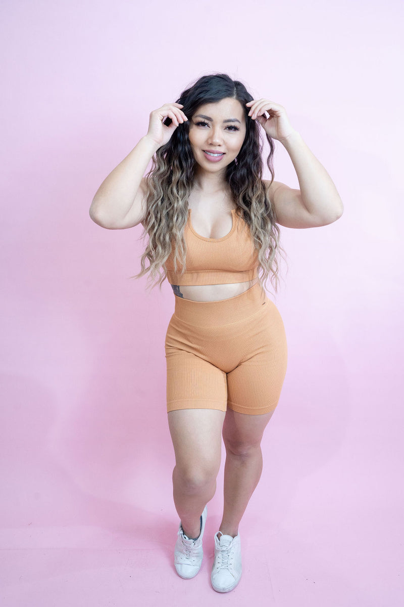 Magnetic Ribbed Knit Crop Top - Caramel Macchiato