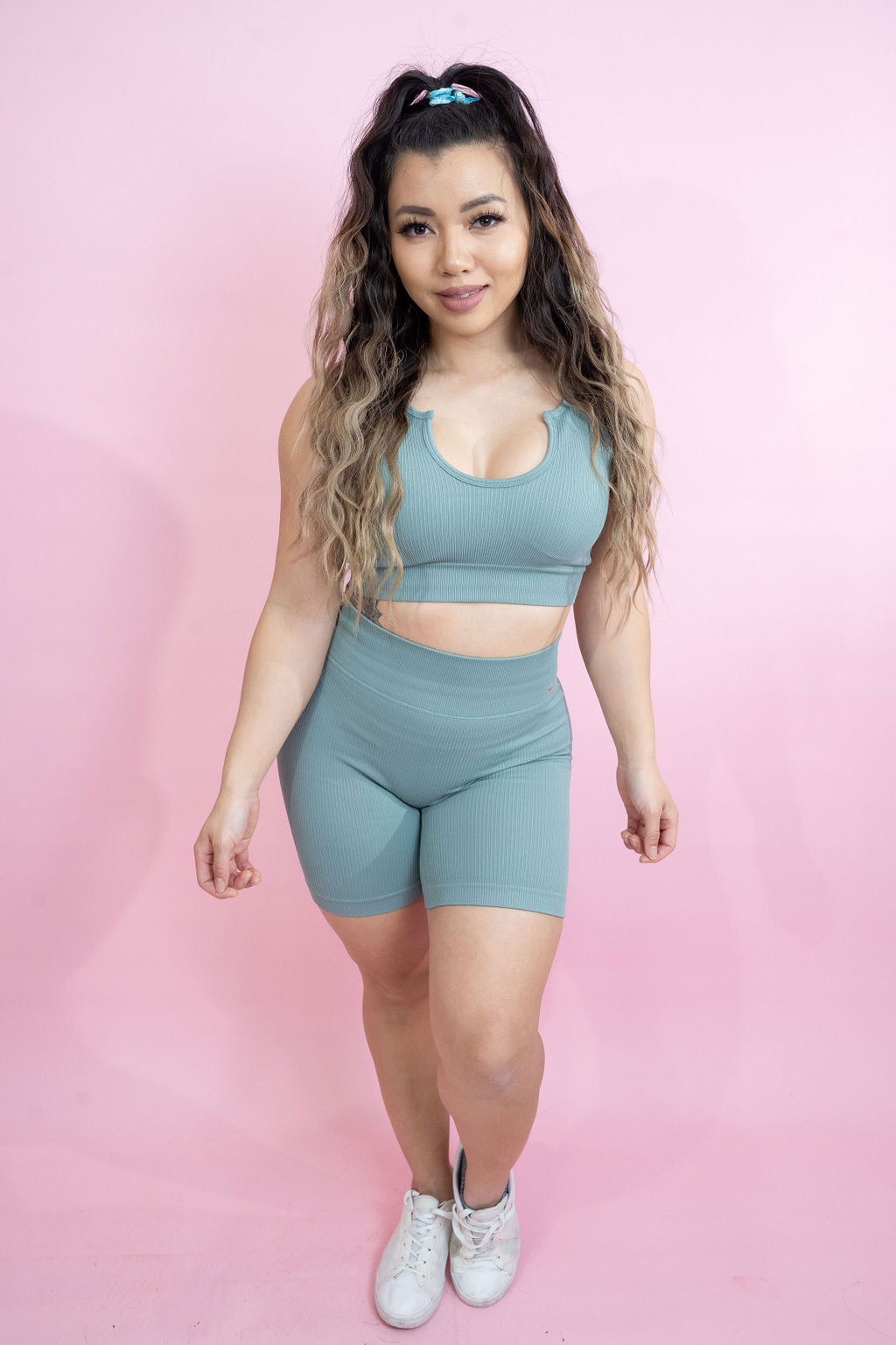 Magnetic Ribbed Knit Crop Top - Jade Blue