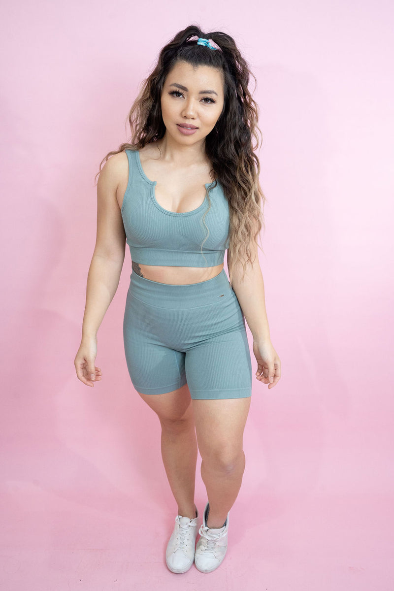 Magnetic Ribbed Knit Shorts - Jade Blue