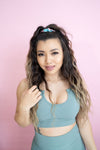 Magnetic Ribbed Knit Crop Top - Jade Blue