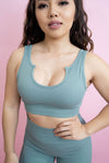 Magnetic Ribbed Knit Crop Top - Jade Blue