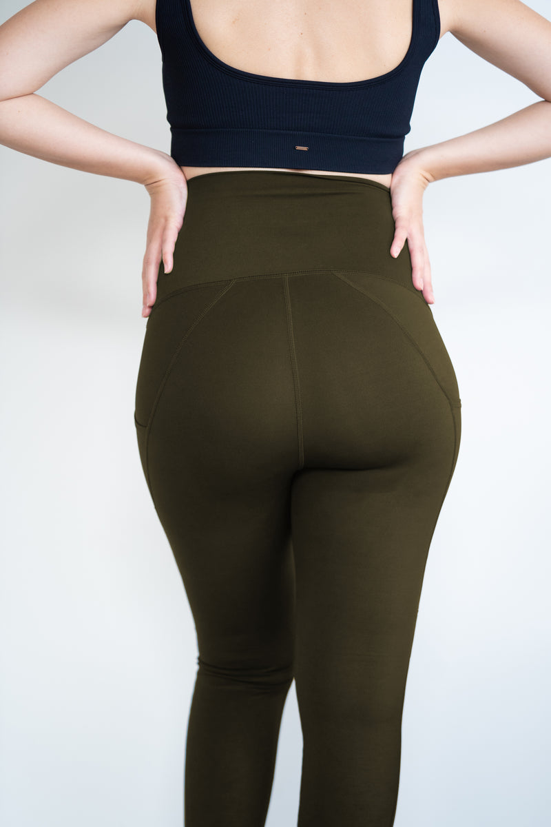 Maternity Leggings with Pockets - Khaki