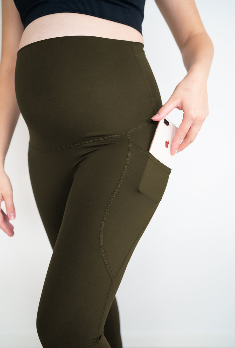 Maternity Leggings with Pockets - Khaki