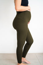 Maternity Leggings with Pockets - Khaki
