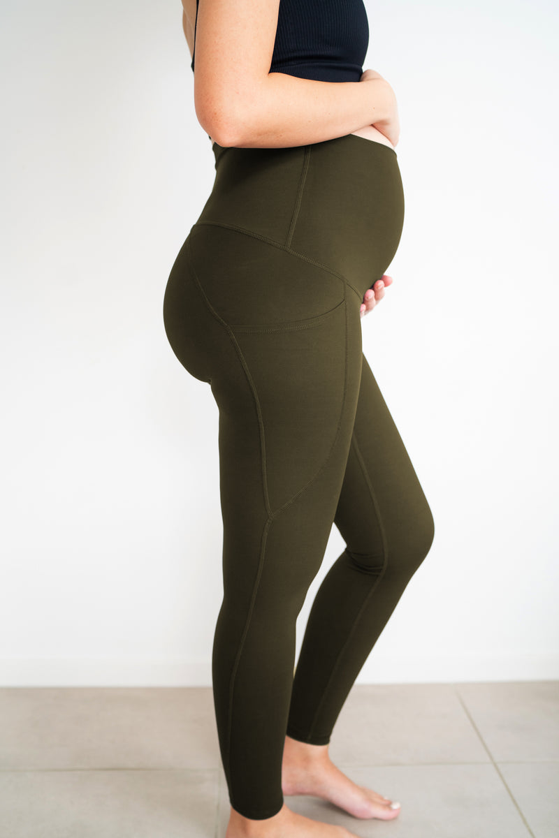 Maternity Leggings with Pockets - Khaki