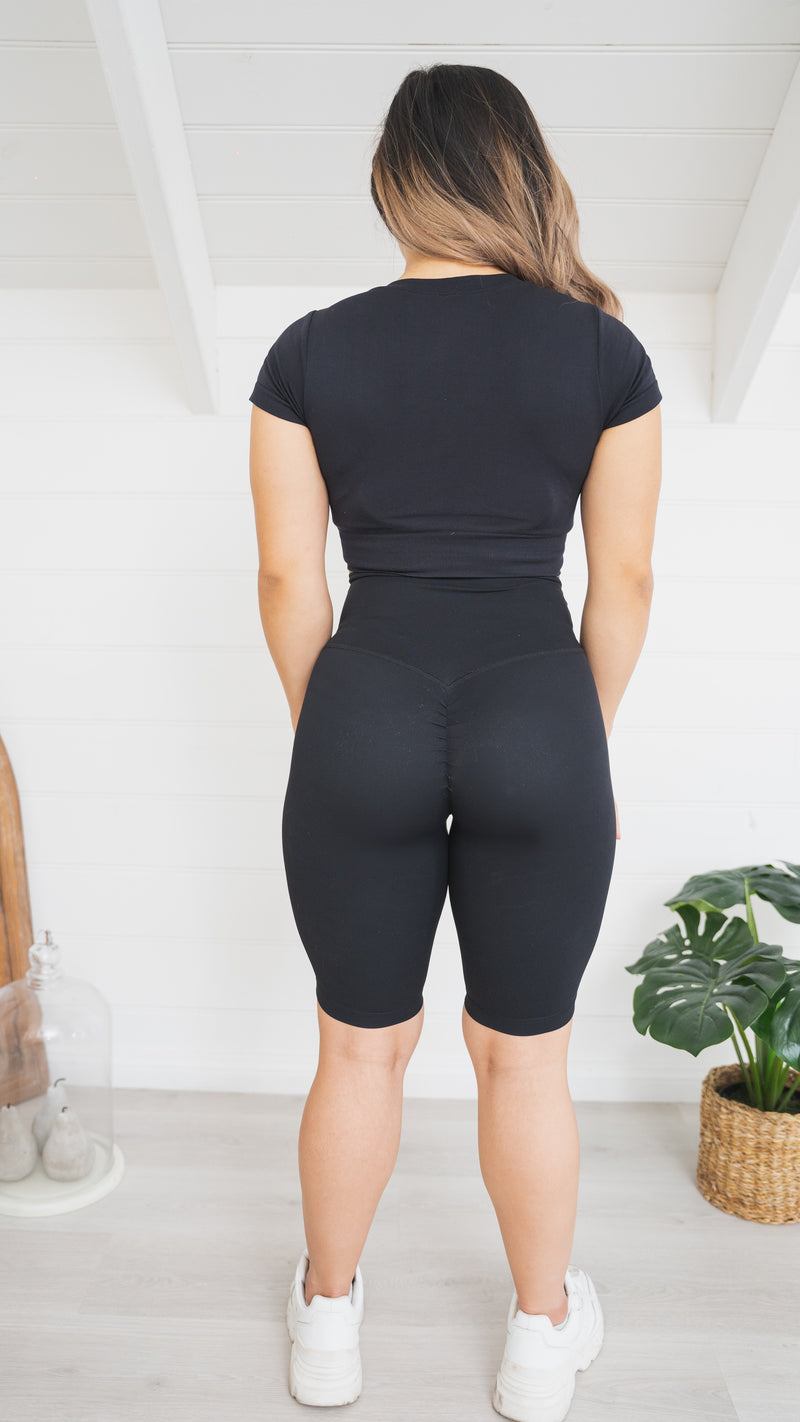 High Waist Scrunch Bike Shorts - Black