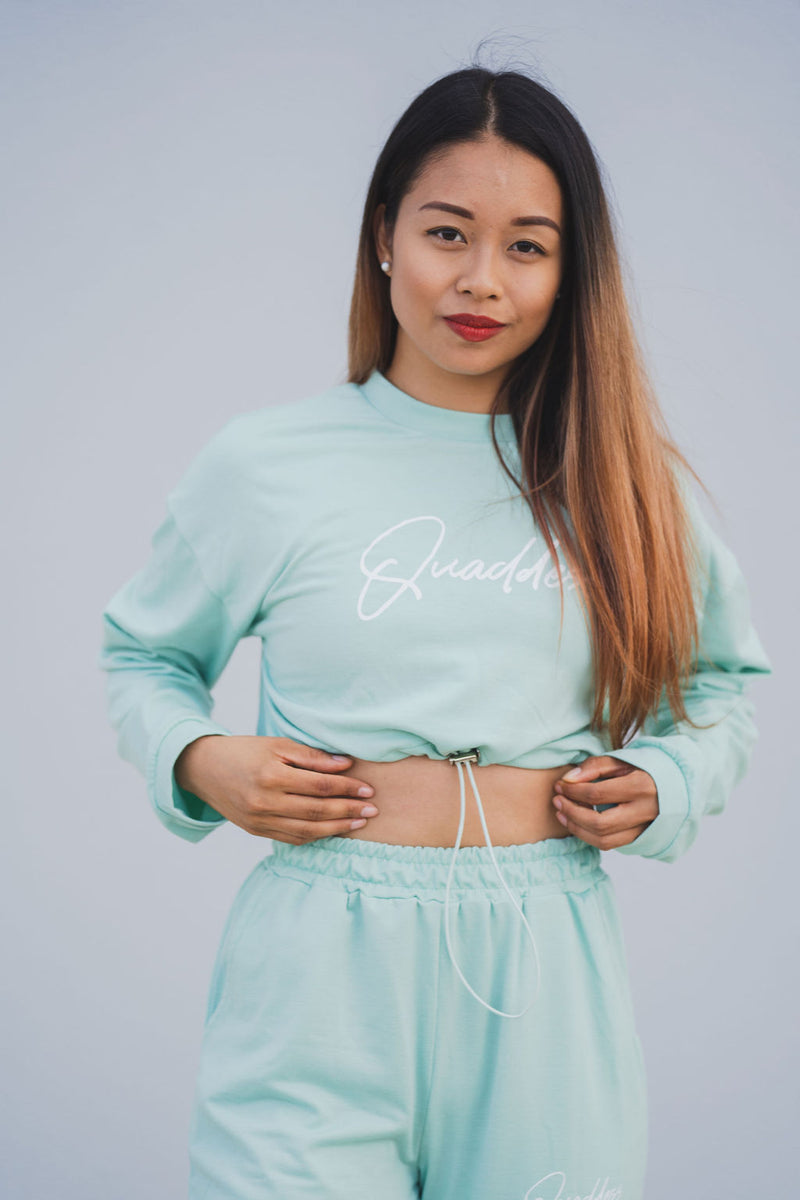 Loungewear Drawstring Cropped Jumper - Mint
