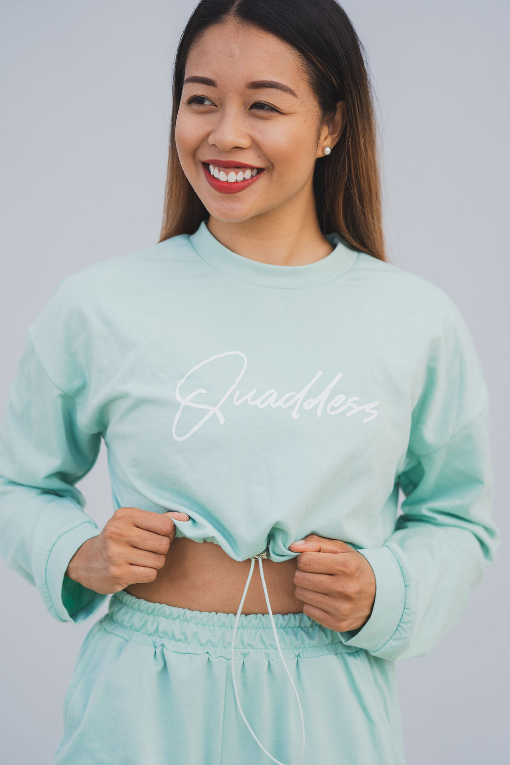 Loungewear Drawstring Cropped Jumper - Mint