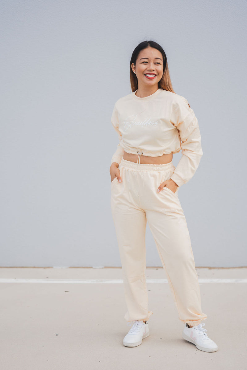 Loungewear Drawstring Cropped Jumper - Apricot