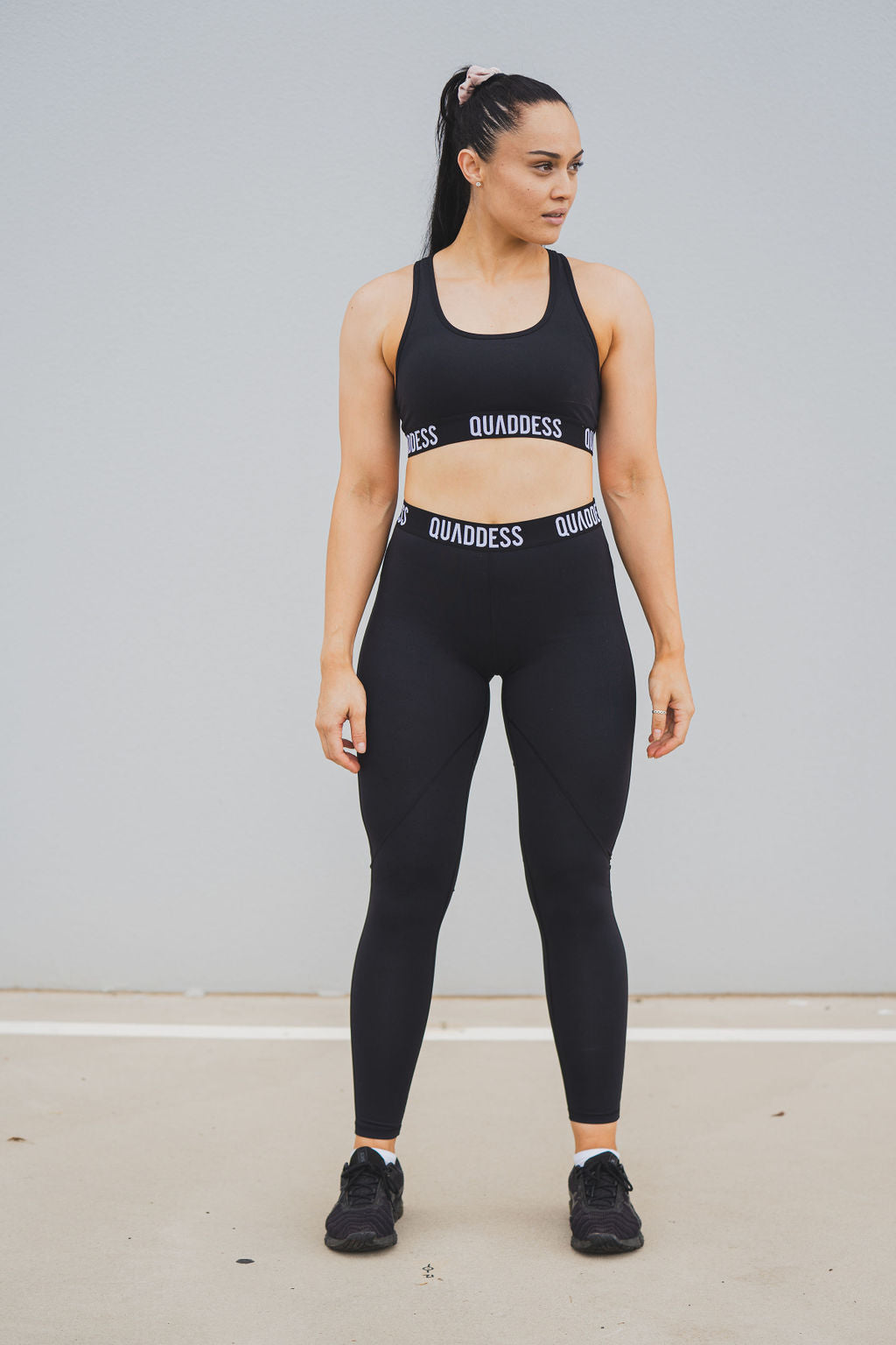 Elasticated Band High Waisted Leggings - Black
