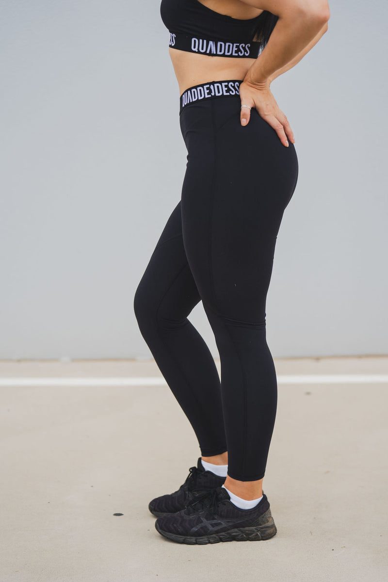 Elasticated Band High Waisted Leggings - Black