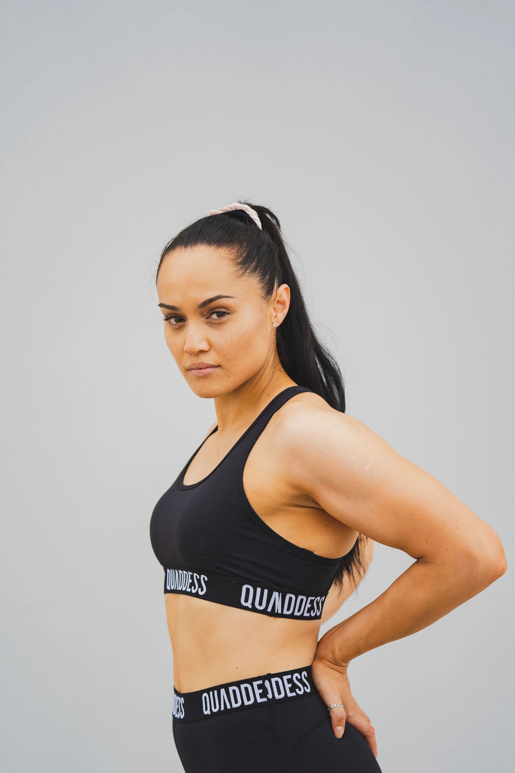 High Support Racer back Cut-Out-Detail Elasticated Underband Sports Bra - Black