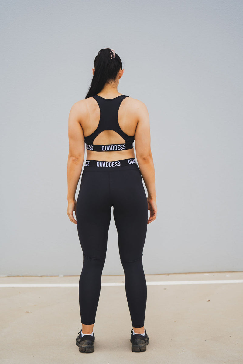 Elasticated Band High Waisted Leggings - Black