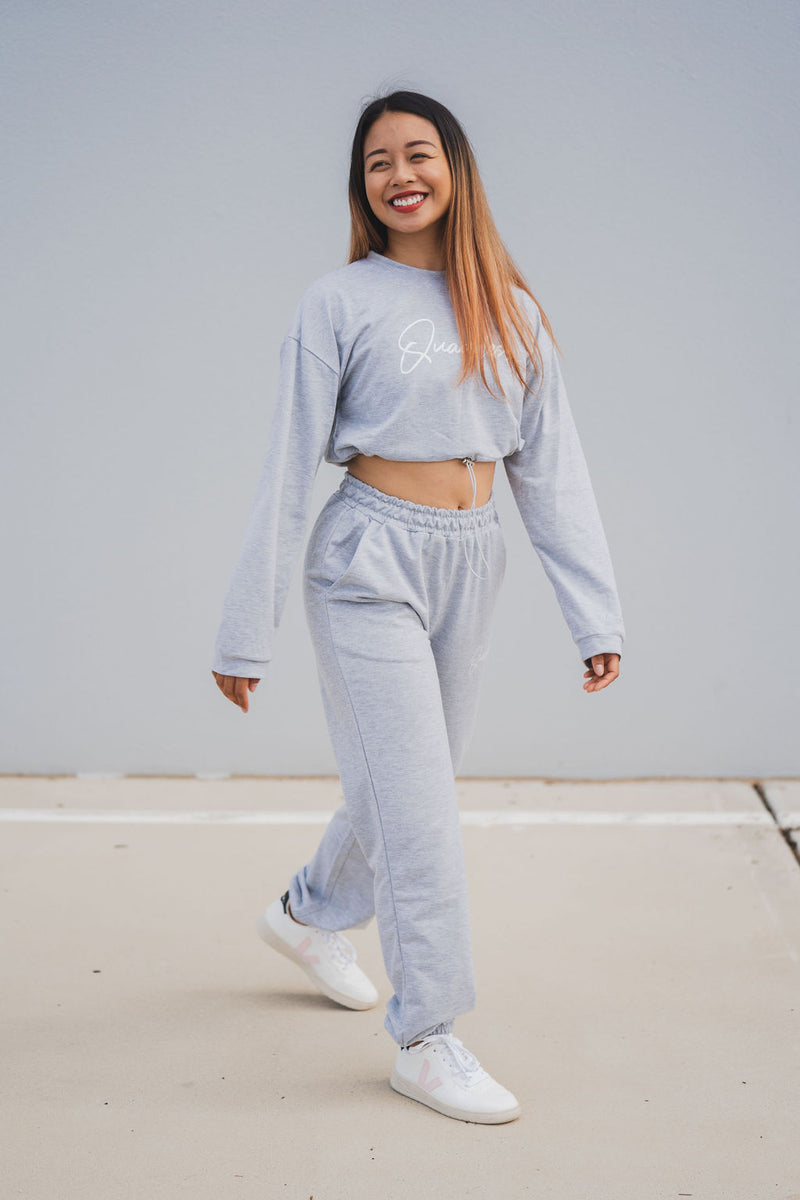 Loungewear Drawstring Cropped Jumper - Grey