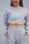 Loungewear Drawstring Cropped Jumper - Grey