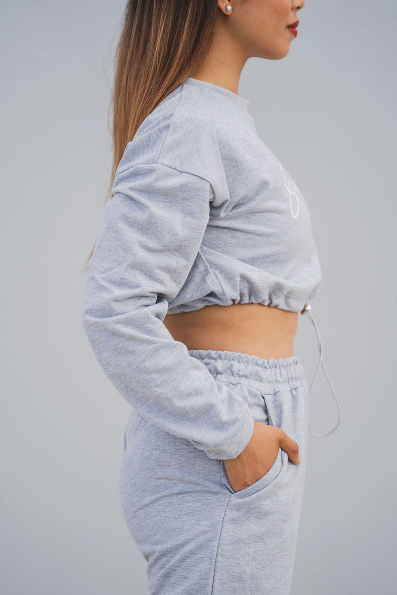 Loungewear Drawstring Cropped Jumper - Grey