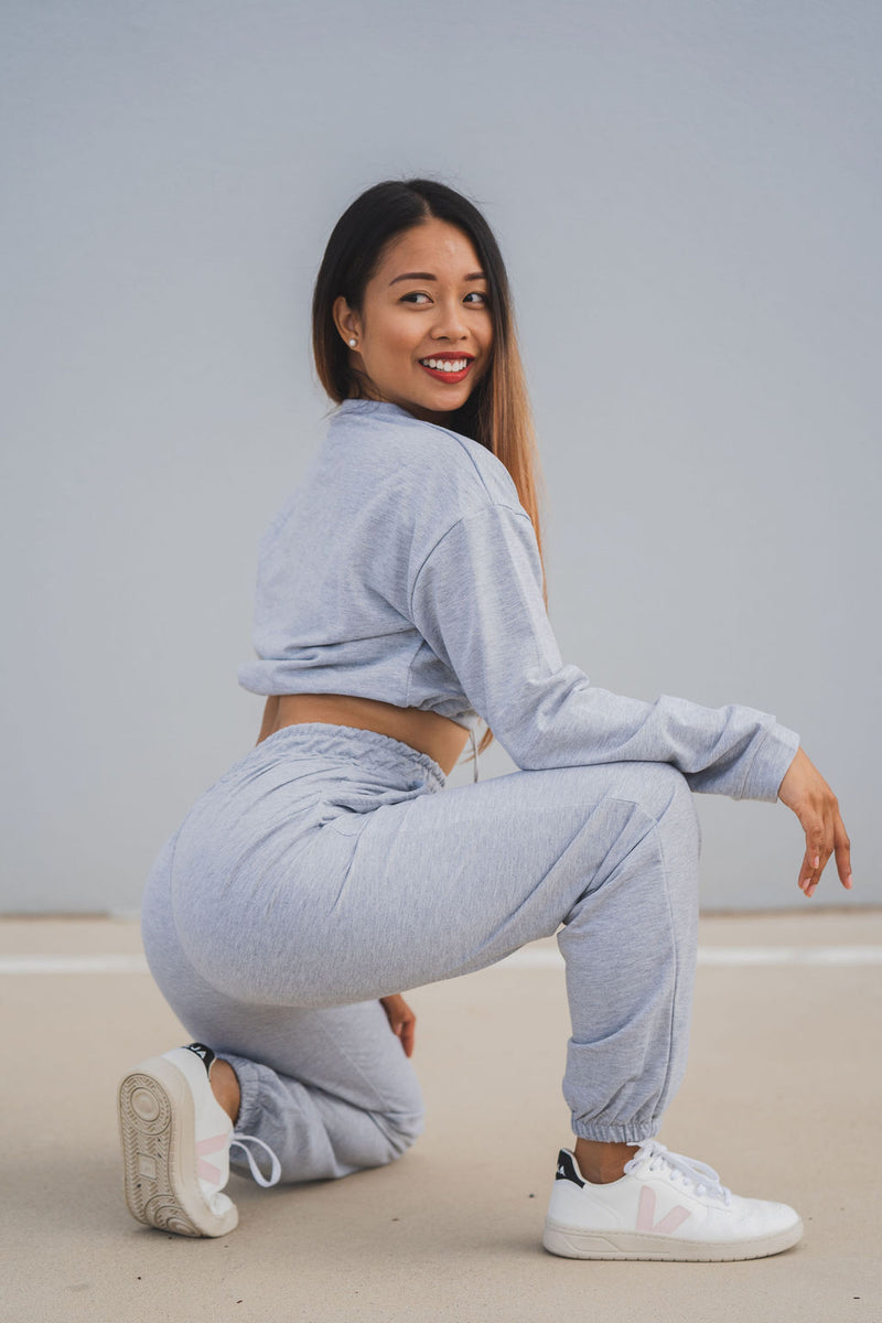 Loungewear Drawstring Cropped Jumper - Grey
