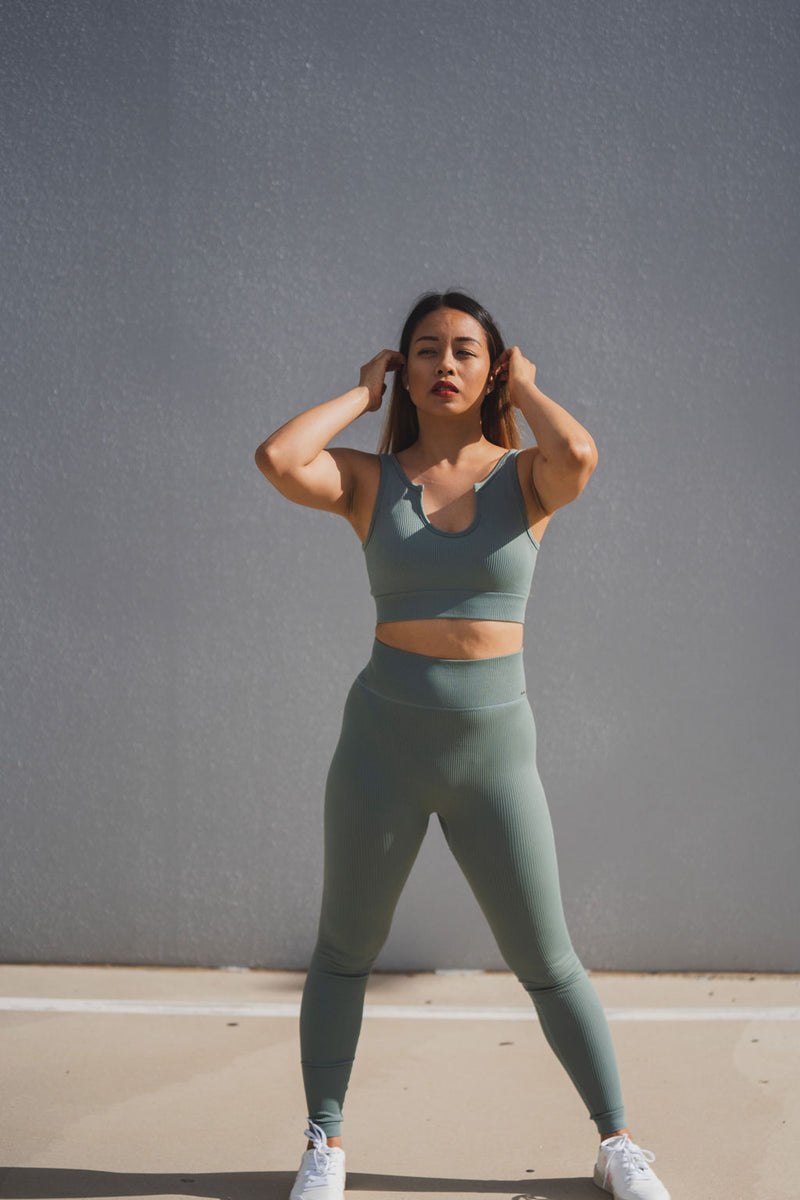 Magnetic Ribbed Knit Leggings - Jade Blue