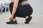 Elasticated Band High Waisted Leggings - Black