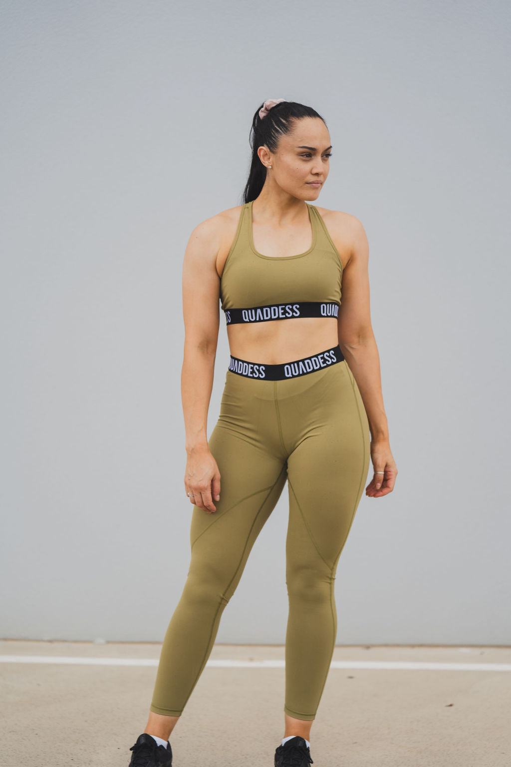 High Support Racer back Cut-Out-Detail Elasticated Underband Sports Bra - Khaki