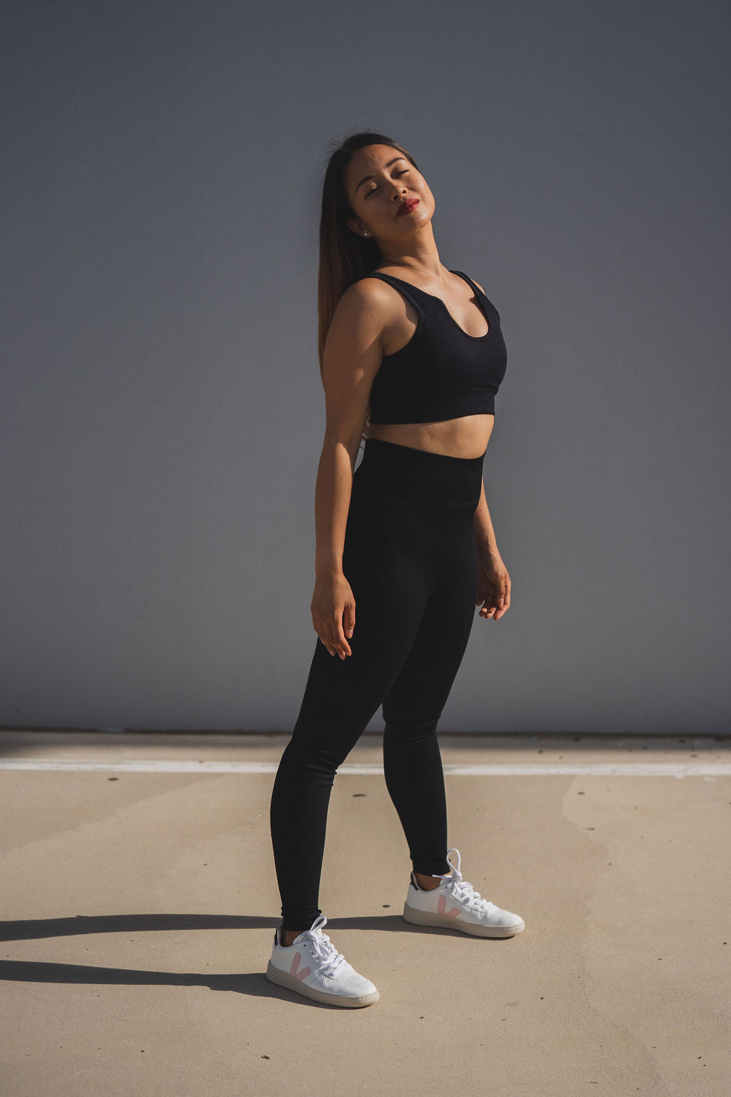 Magnetic Ribbed Knit Leggings - Black