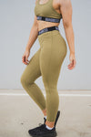 Elasticated Band High Waisted Leggings - Khaki