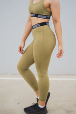 Elasticated Band High Waisted Leggings - Khaki