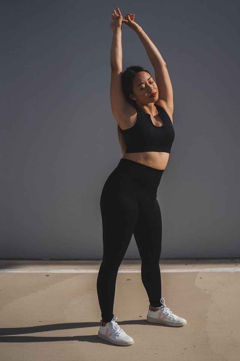 Magnetic Ribbed Knit Leggings - Black
