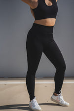 Magnetic Ribbed Knit Leggings - Black