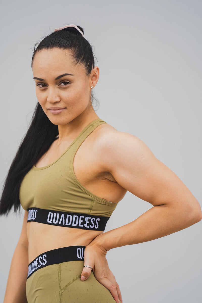 High Support Racer back Cut-Out-Detail Elasticated Underband Sports Bra - Khaki