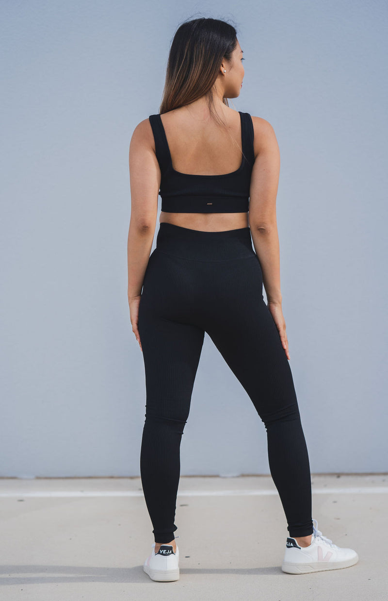 Magnetic Ribbed Knit Leggings - Black
