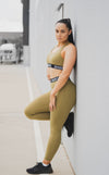 Elasticated Band High Waisted Leggings - Khaki