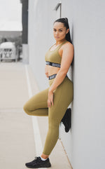 Elasticated Band High Waisted Leggings - Khaki