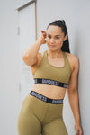 High Support Racer back Cut-Out-Detail Elasticated Underband Sports Bra - Khaki