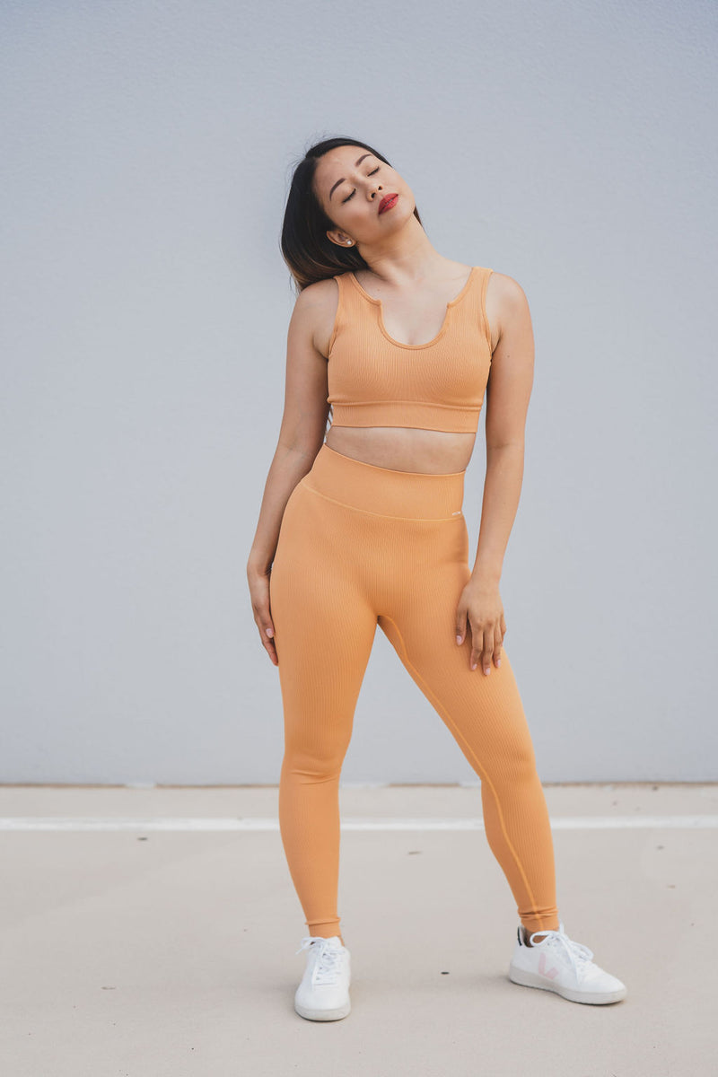 Magnetic Ribbed Knit Leggings - Caramel Macchiato