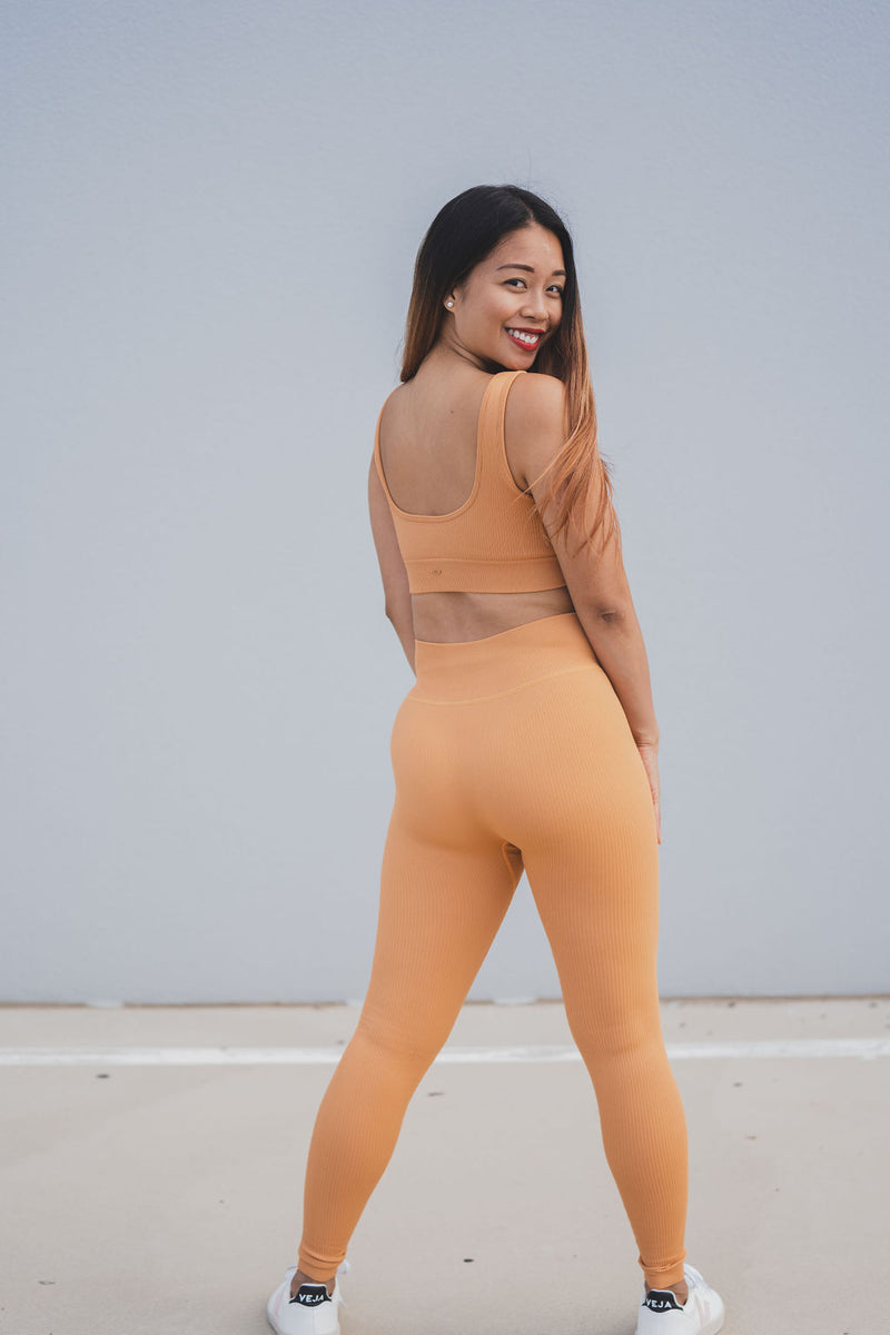 Magnetic Ribbed Knit Leggings - Caramel Macchiato