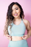 Evoke Cross-Strap Sports Bra - Powder Blue