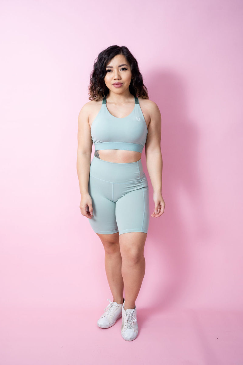Evoke Cross-Strap Sports Bra - Powder Blue