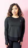 Asymmetric Split-Back Long Sleeve Top - Black