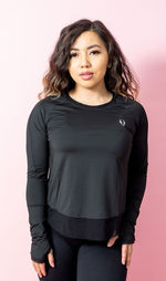 Asymmetric Split-Back Long Sleeve Top - Black