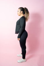 Asymmetric Split-Back Long Sleeve Top - Black