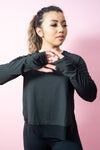 Asymmetric Split-Back Long Sleeve Top - Black