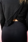Asymmetric Split-Back Long Sleeve Top - Black